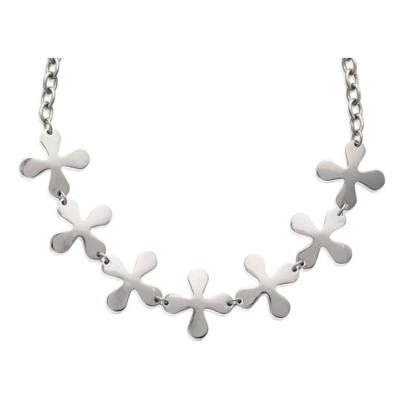 Collier femme acier, grandes fleurs argentées - Isaure - Lyn&Or Bijoux