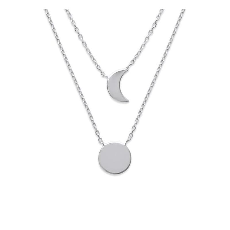 Collier femme en argent rhodié, Double chaîne & Lunes - Ysala - Lyn&Or Bijoux