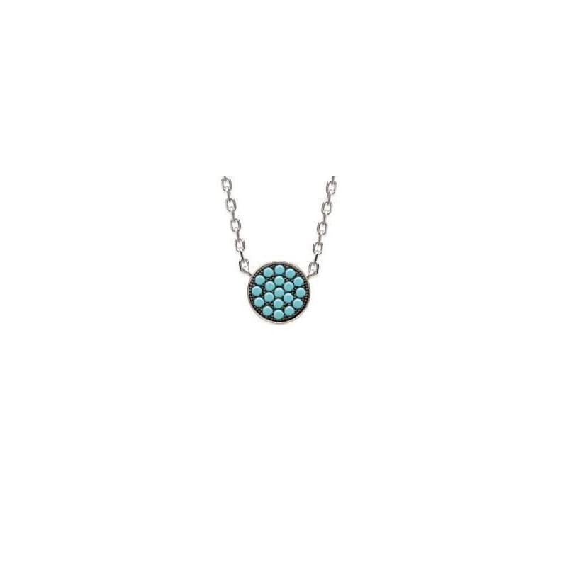 Collier femme en argent & pendentif rond en pierre turquoise - Cassandra - Lyn&Or Bijoux