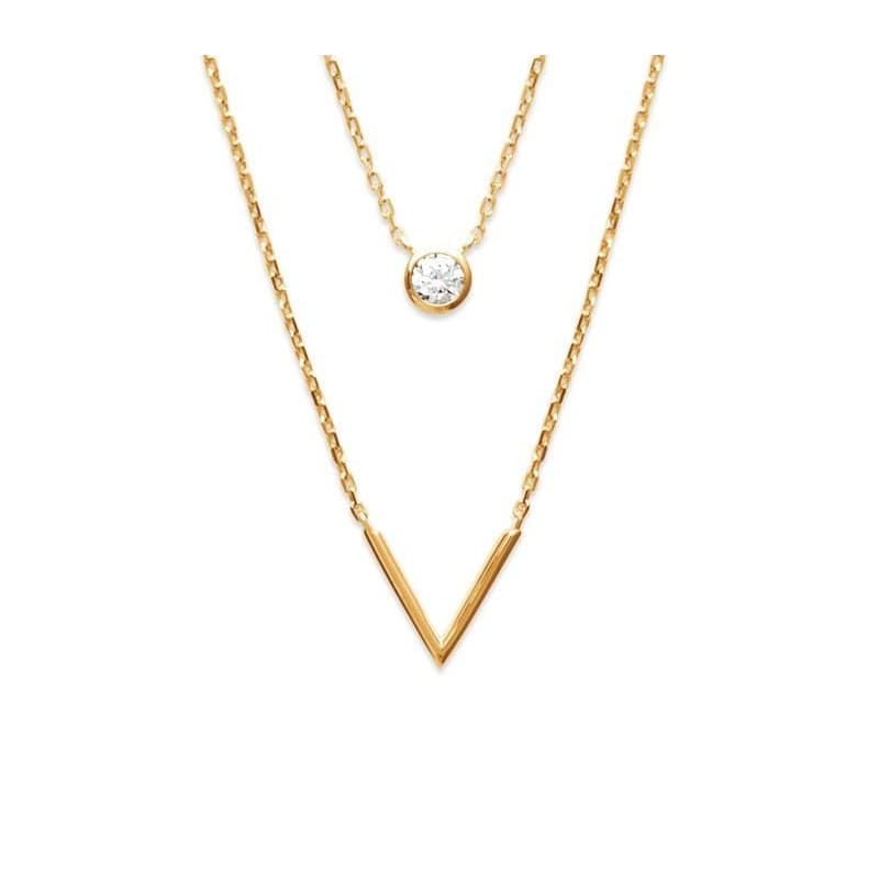 Collier femme, double chaîne plaqué or et zircon - Voletta - Lyn&Or Bijoux