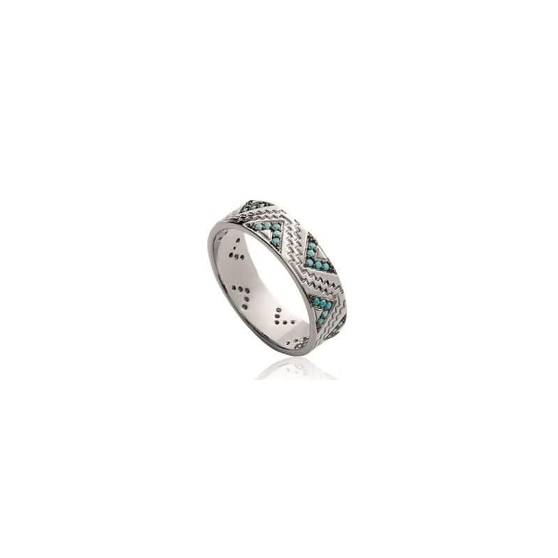 Bague femme, anneau en argent rhodié & pierre turquoise - Ysena - Lyn&Or Bijoux