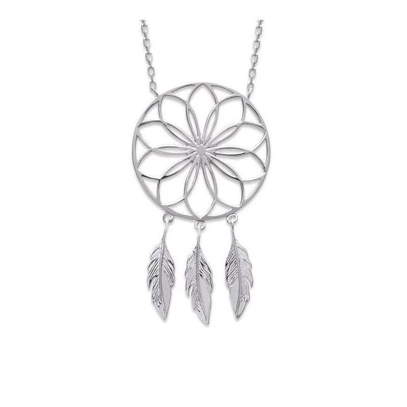 Collier femme & large pendentif attrape rêve en argent rhodié - Sybille - Lyn&Or Bijoux