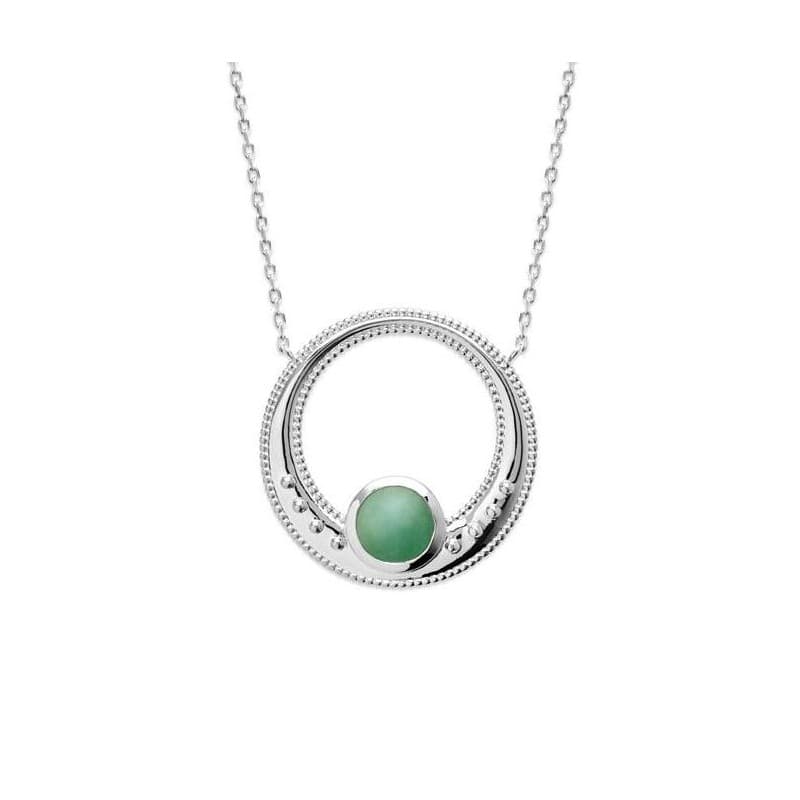 Collier femme en argent, pendentif en aventurine verte - Elouna - Lyn&Or Bijoux