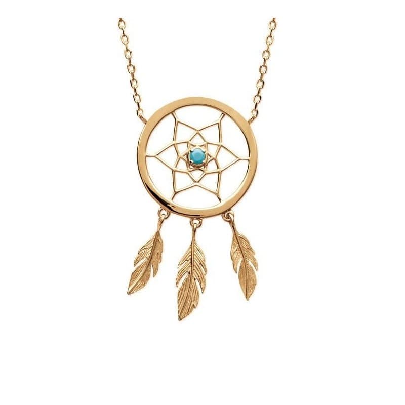 Collier Attrape-rêve femme en plaqué or et pierre turquoise - Lyn&Or Bijoux