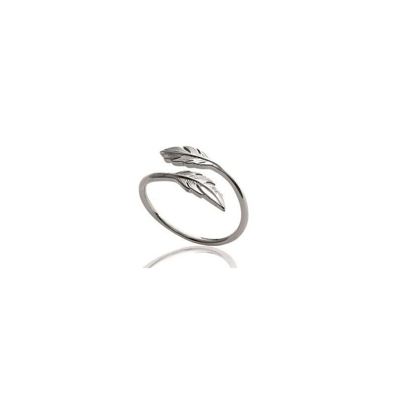 Bague femme argent rhodié, Plumes sur anneau ouvert - Lyn&Or Bijoux