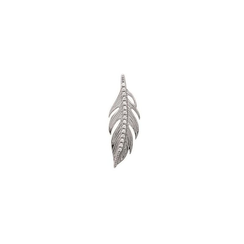 Pendentif femme, Plume argent rhodié et zircon - Sara - Lyn&Or Bijoux