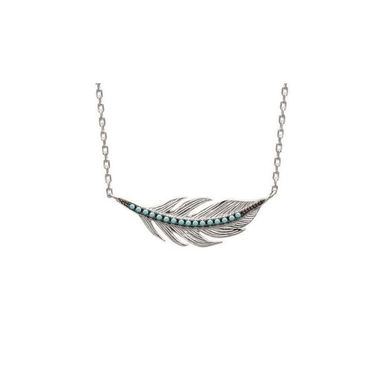 Collier femme, plume argent & pierre turquoise - Fanny - Lyn&Or Bijoux
