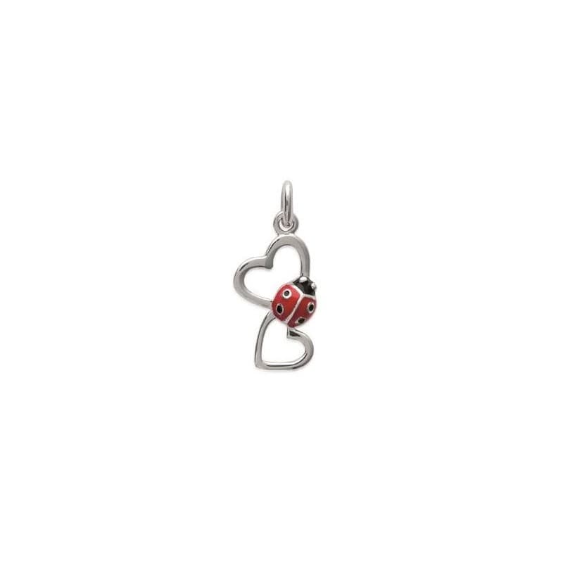 Pendentif enfant en argent rhodié, Coeurs et coccinelle émaillée - Lyn&Or Bijoux