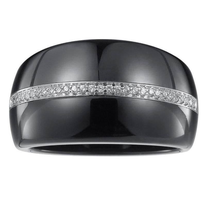 Bague Noire style Gaudron, pour femme en céramique, T54 - Miranda - Lyn&Or Bijoux