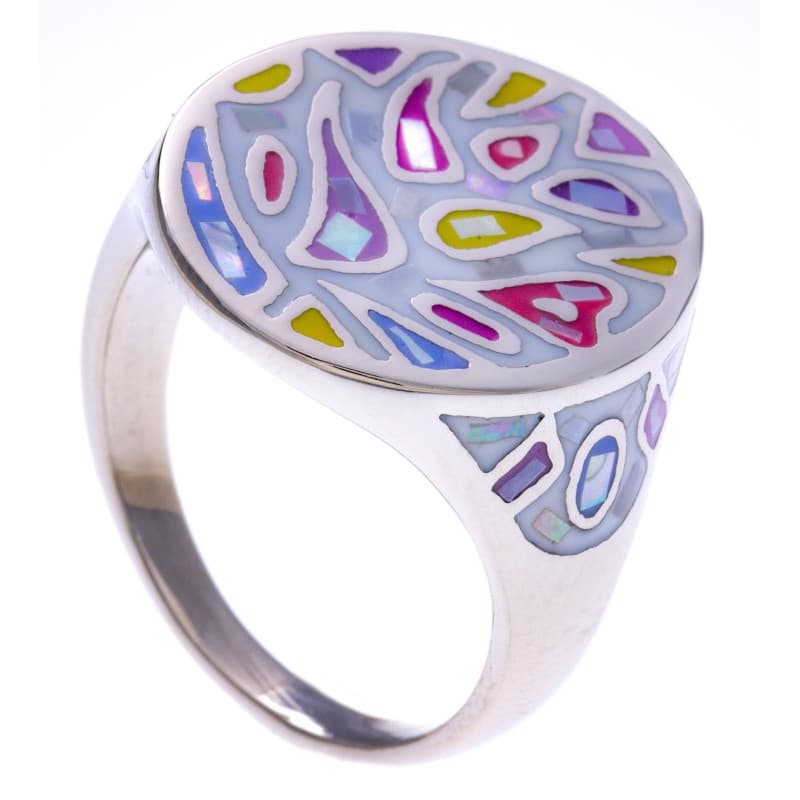 Grosse bague femme multicolore en acier, émail et nacre - Légèreté - Bijoux Odena