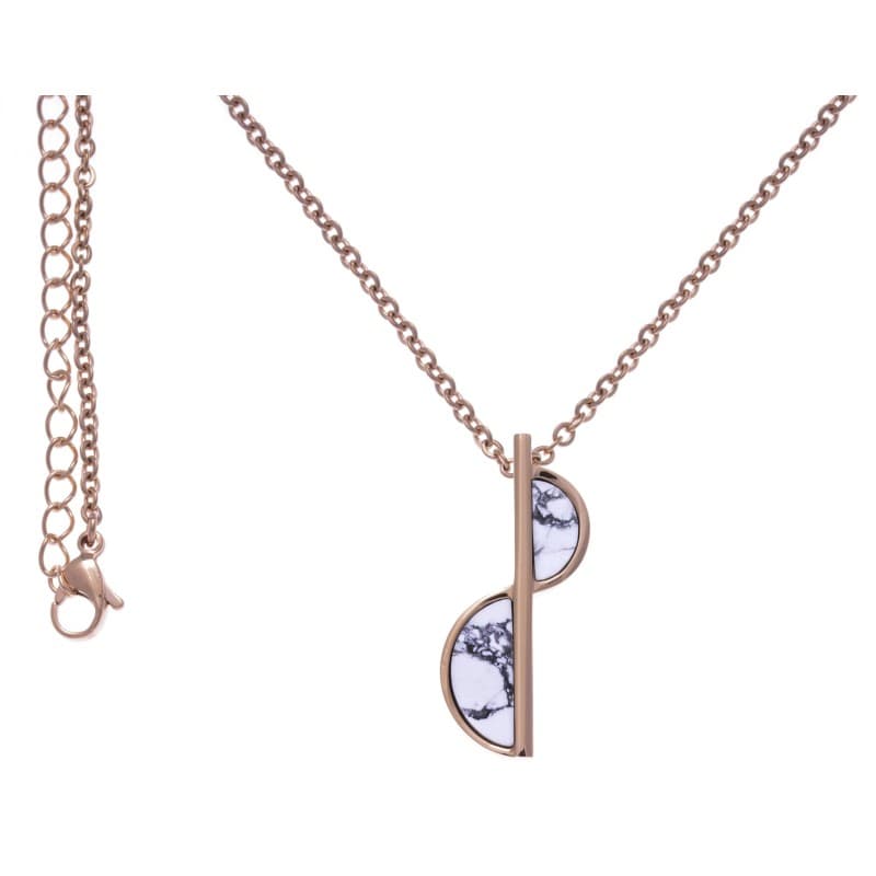 Collier en pierres naturelles pour femme: Acier rose & Howlite blanche - Bijoux Yola