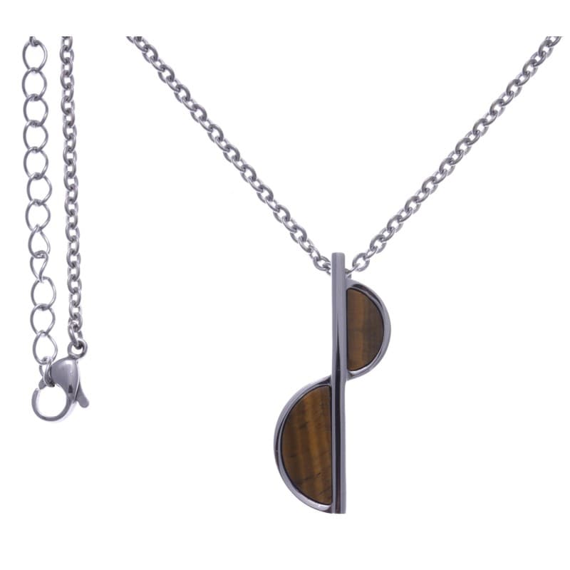 Collier pour femme en acier + pendentif oeil de tigre brun - Yola - Bijoux Yola