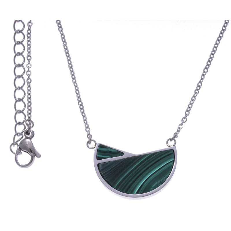Collier en pierre naturelle pour femme, acier & Malachite - Bijoux Yola
