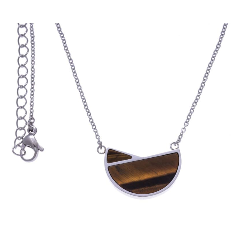 Collier femme en pierres naturelles, acier & Oeil de Tigre - Bijoux Yola