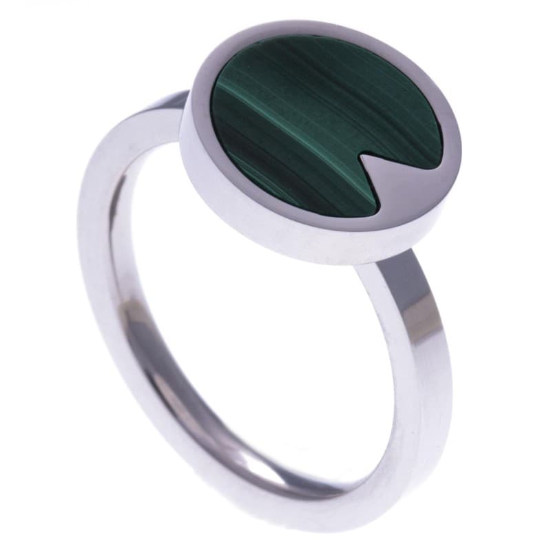 Bague en pierre naturelle pour femme, Malachite & acier - Bijoux Yola
