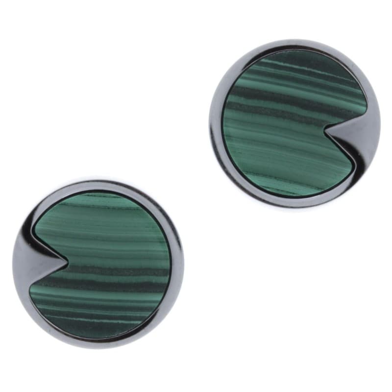 Boucles d'oreilles en pierre naturelle pour femme - Acier & Malachite verte - Bijoux Yola