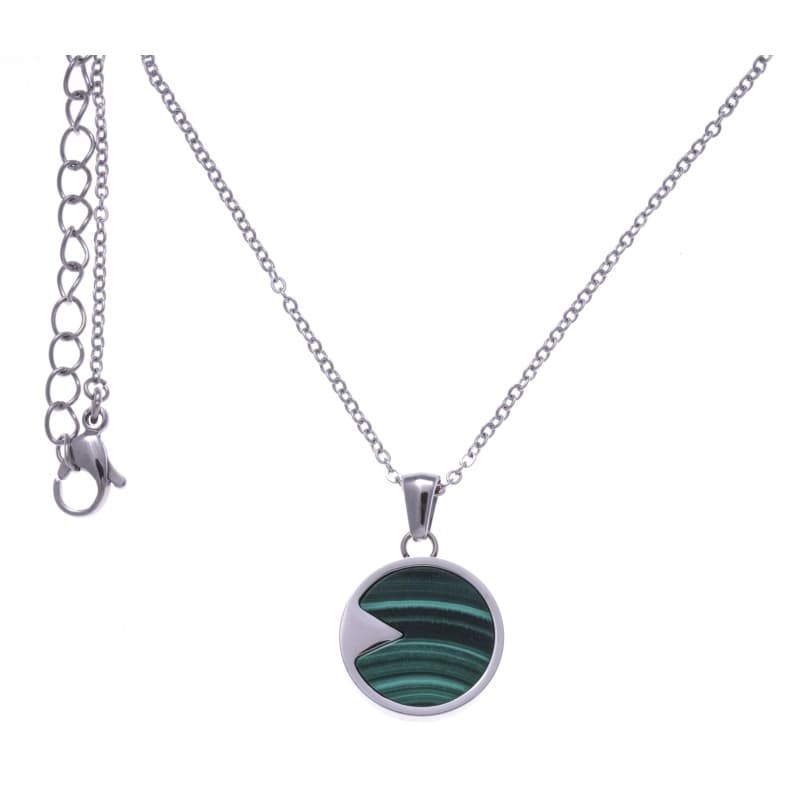Collier femme en acier & pendentif en Malachite verte - Bijoux Yola