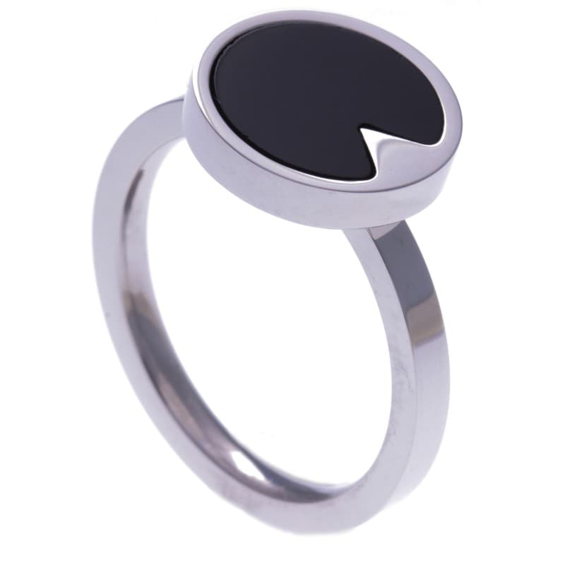 Bague Onyx noir pierre naturelle pour femme, Acier Inoxydable - Bijoux Yola