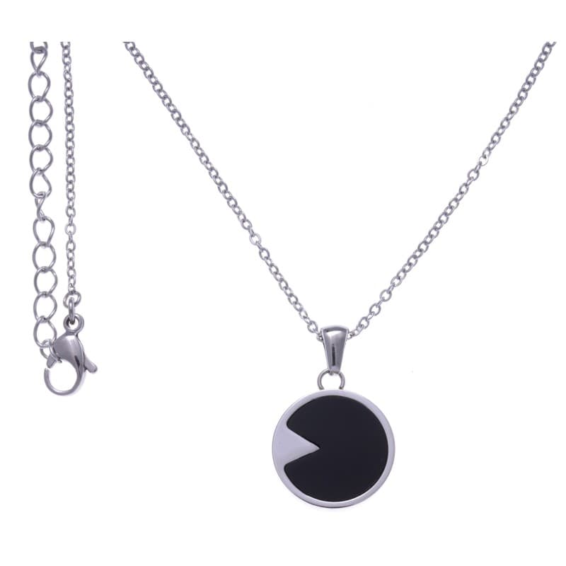 Collier en acier pour femme & pendentif d'Onyx noir - Bijoux Yola