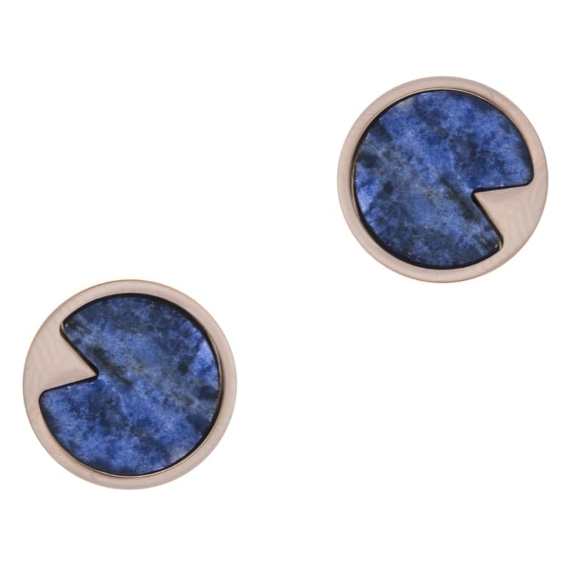 Boucles d'oreilles créateur femme en acier rose & Sodalite bleue - Bijoux Yola