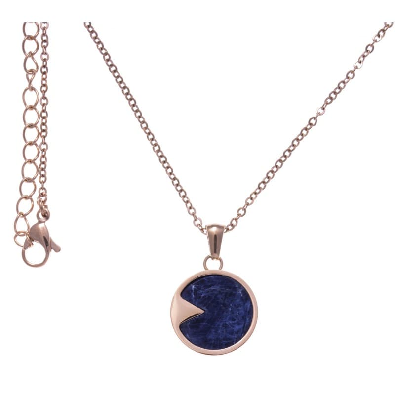Collier femme en acier rose & pendentif en Sodalite bleue - Bijoux Yola