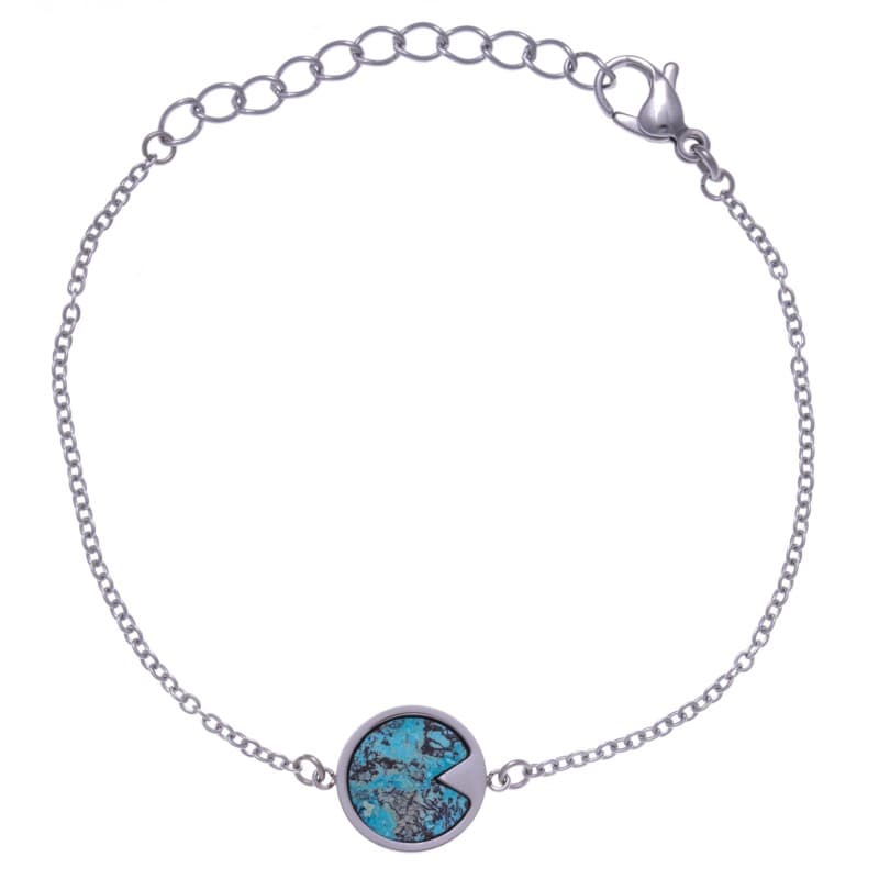 Bracelet pour femme en acier gris et Chrysocolle bleue - Bijoux Yola