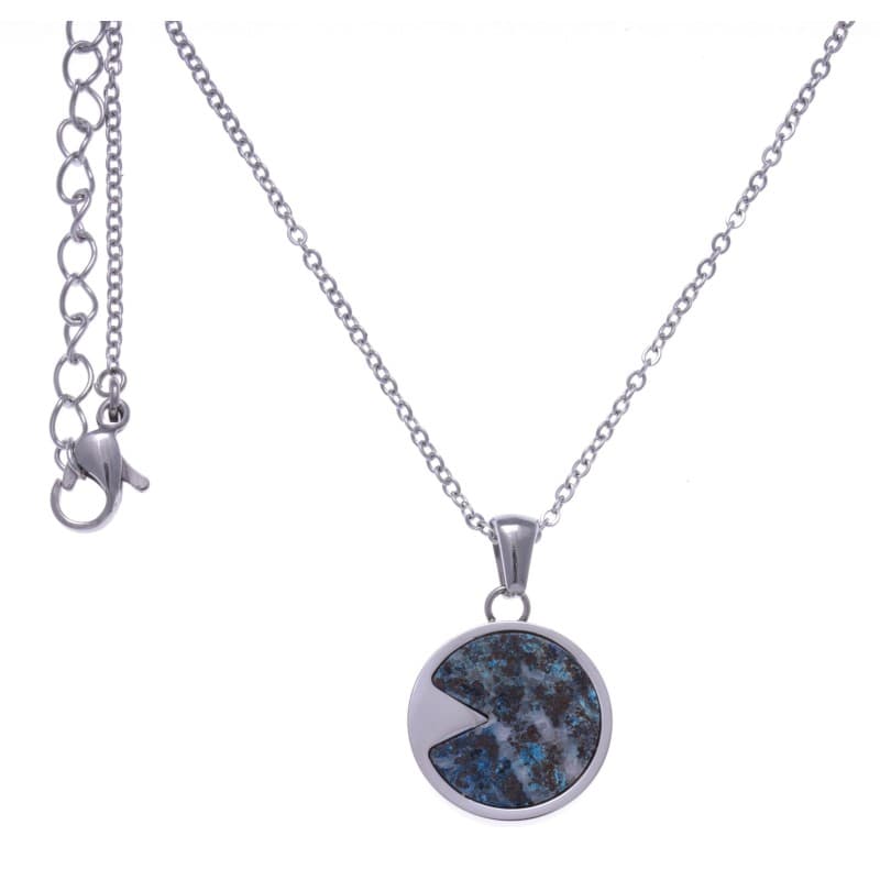 Collier femme en acier & pendentif en Chrysocolle bleue - Bijoux Yola