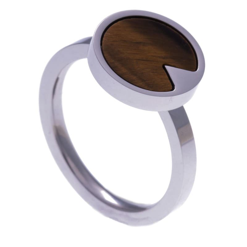 Bague femme en pierre naturelle: Acier & Oeil de tigre - Bijoux Yola