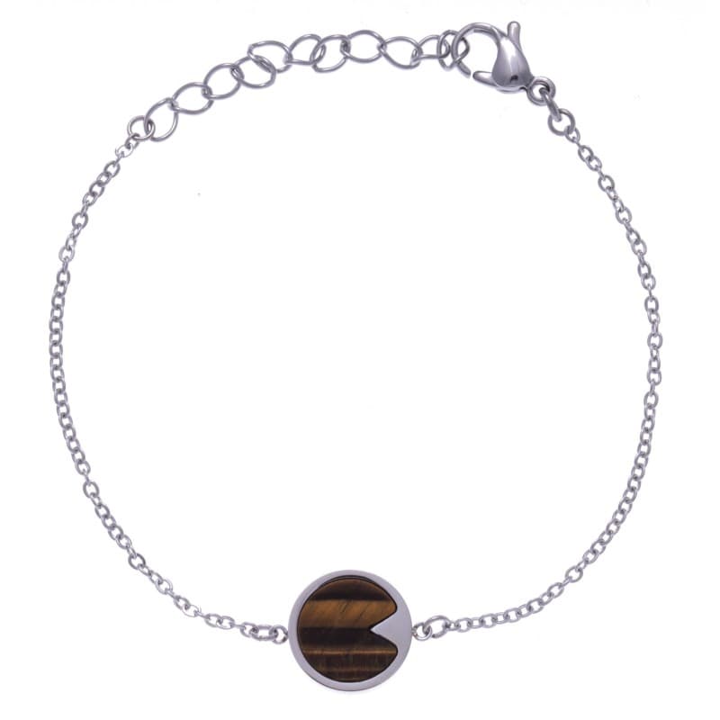 Bracelet en pierre naturelle pour femme : Acier & Oeil de tigre brun - Bijoux Yola