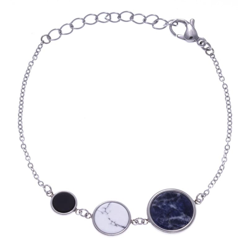 Bracelet femme en acier - Sodalite bleue, Howlite blanche & Onyx - Bijoux Yola