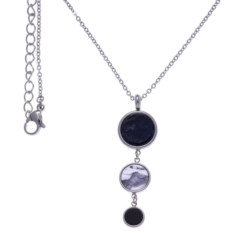 Collier en pierres naturelles pour femme: Acier, Sodalite, Howlite & Onyx - Bijoux Yola