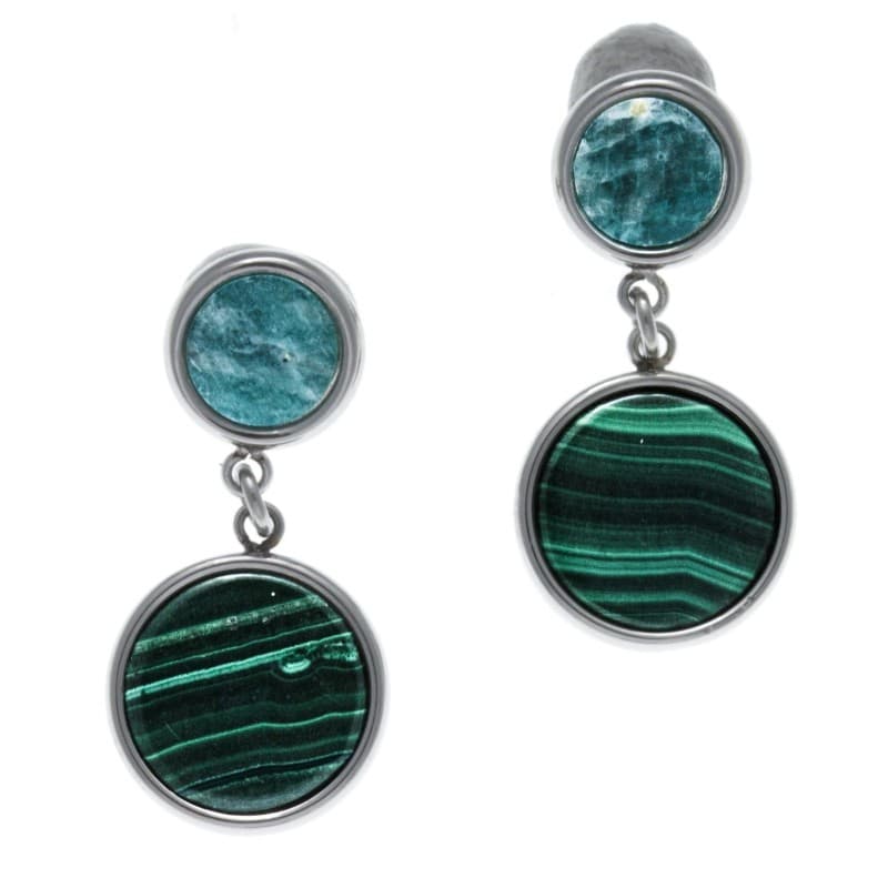 Boucles d'oreilles vertes pendantes: Acier, Malachite & Amazonite - Bijoux Yola