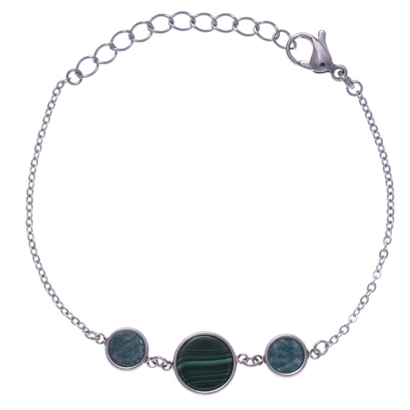 Bracelet femme en pierre naturelle: Acier, Malachite & Amazonite - Bijoux Yola