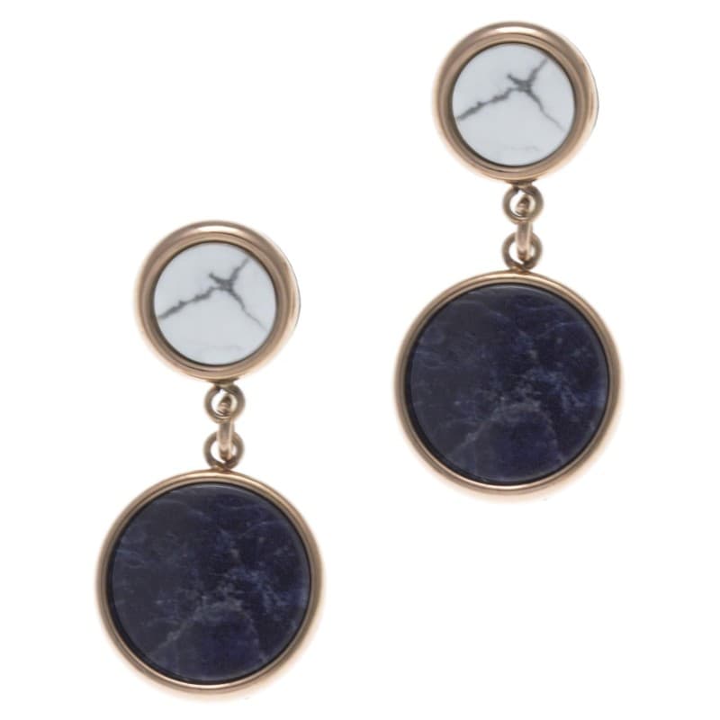Boucles d'oreilles femme: Acier rose, Sodalite & Howlite blanche - Bijoux Yola