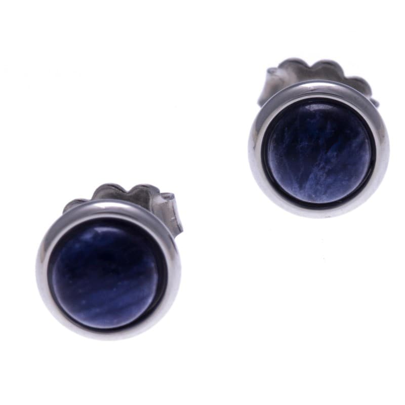 Boucles d'oreilles femme, clou acier & cabochon Sodalite bleue - Bijoux Yola