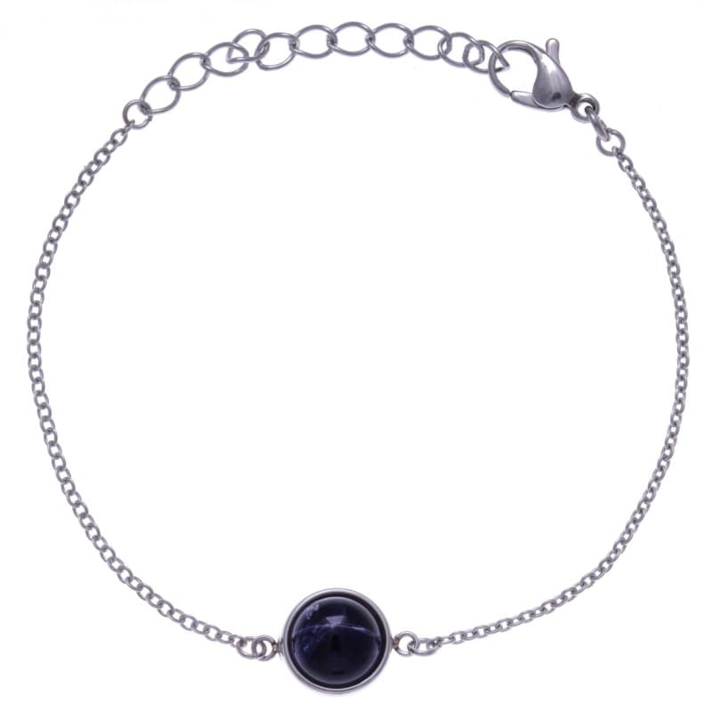 Bracelet femme en acier et cabochon de Sodalite bleue - Bijoux Yola