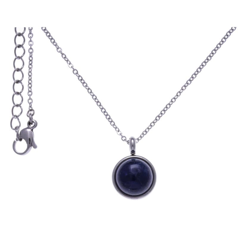 Collier cabochon en pierre naturelle pour femme : Acier & Sodalite bleue - Bijoux Yola