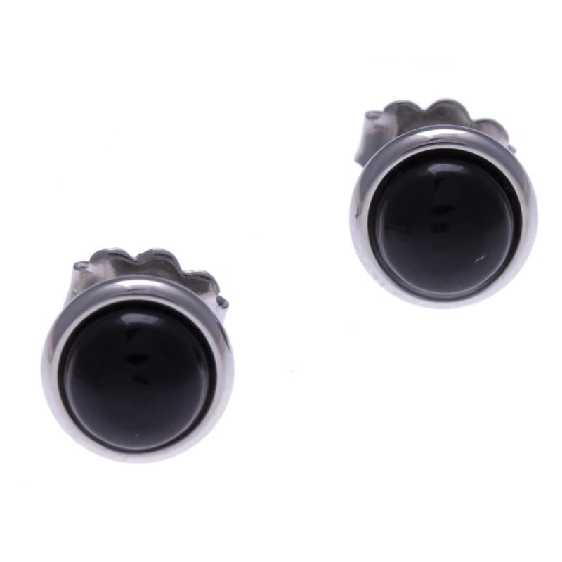 Boucles d'oreilles femme, clou acier & cabochon Onyx noire - Bijoux Yola