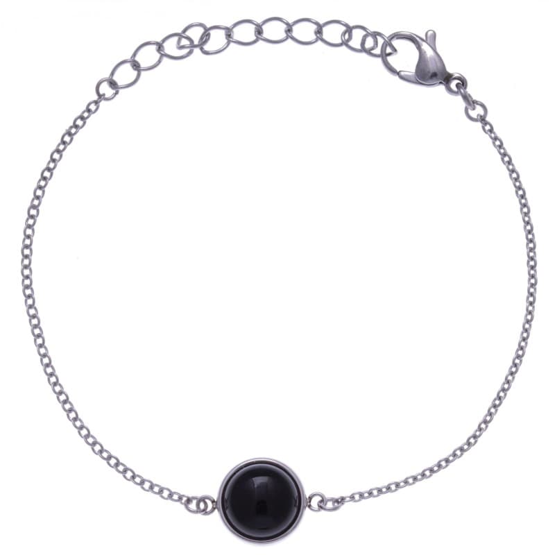 Bracelet cabochon pour femme en acier et Onyx noir - Bijoux Yola