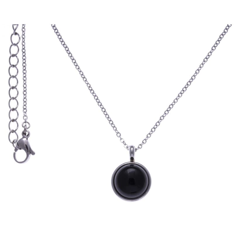 Collier créateur femme en acier & pendentif cabochon en Onyx - Bijoux Yola