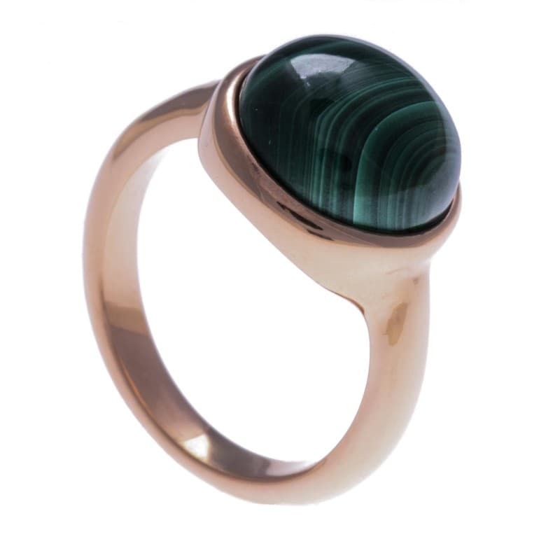Bague créateur femme en acier rose & Malachite verte - Bijoux Yola