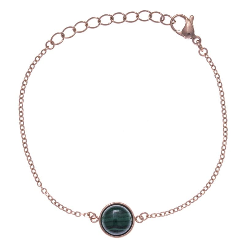 Bracelet femme en pierre naturelle: Malachite verte & acier rose - Bijoux Yola