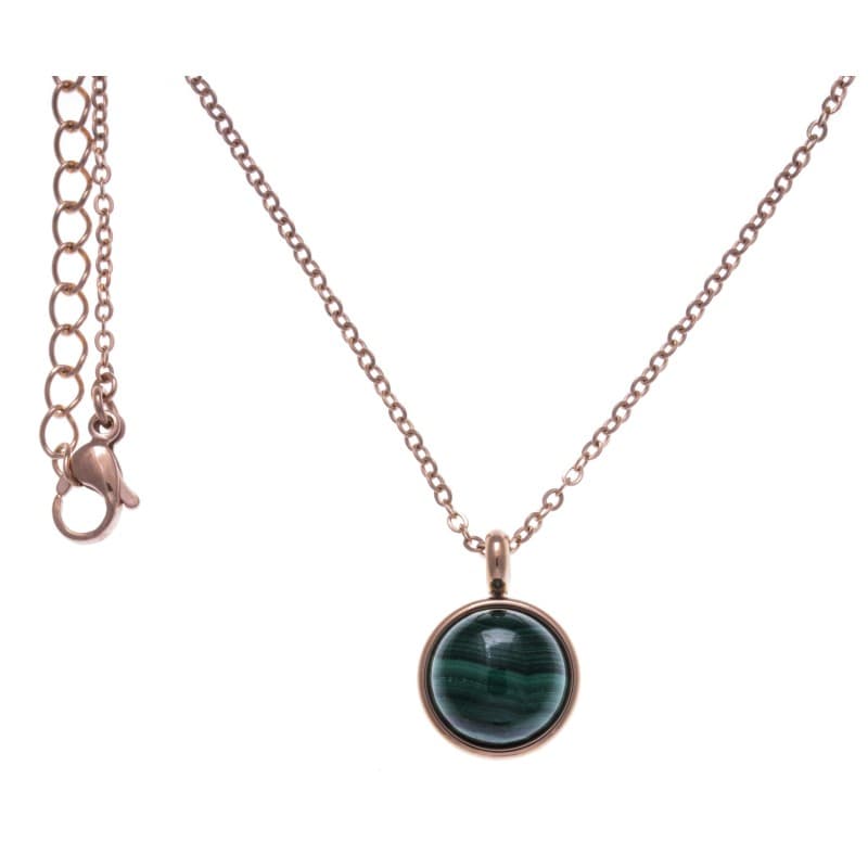 Collier cabochon femme en acier rose & Malachite verte - Bijoux Yola