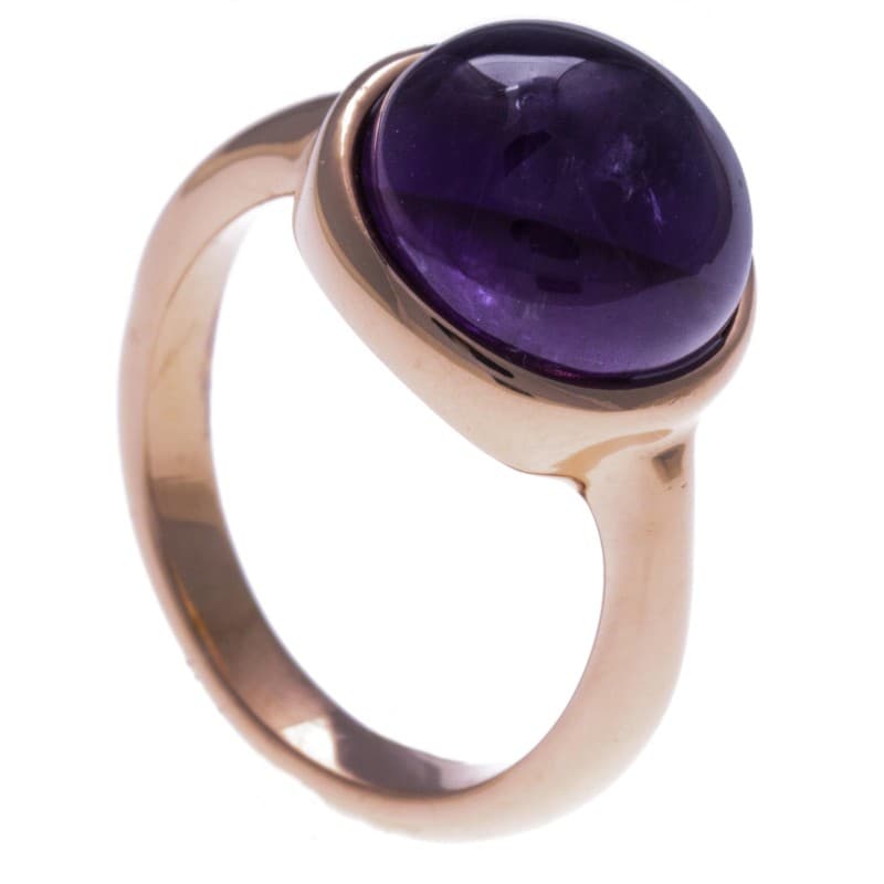 Bague femme en acier rose & cabochon en Améthyste violette - Bijoux Yola