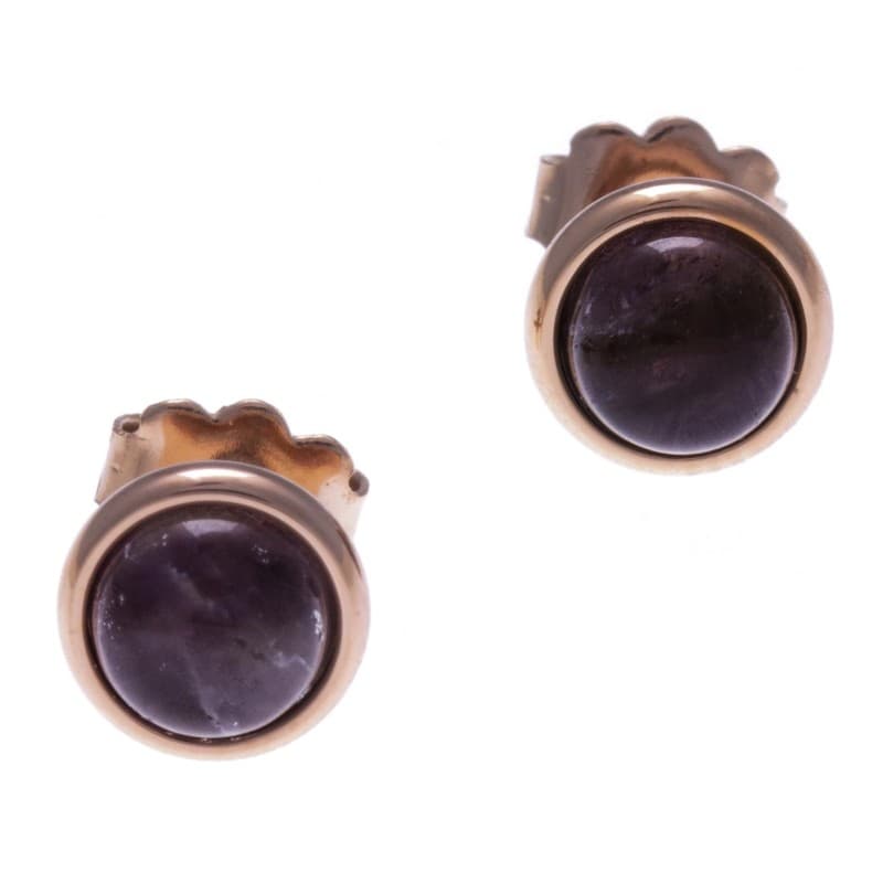 Boucles d'oreilles femme, clou acier rose & cabochon Améthyste - Bijoux Yola