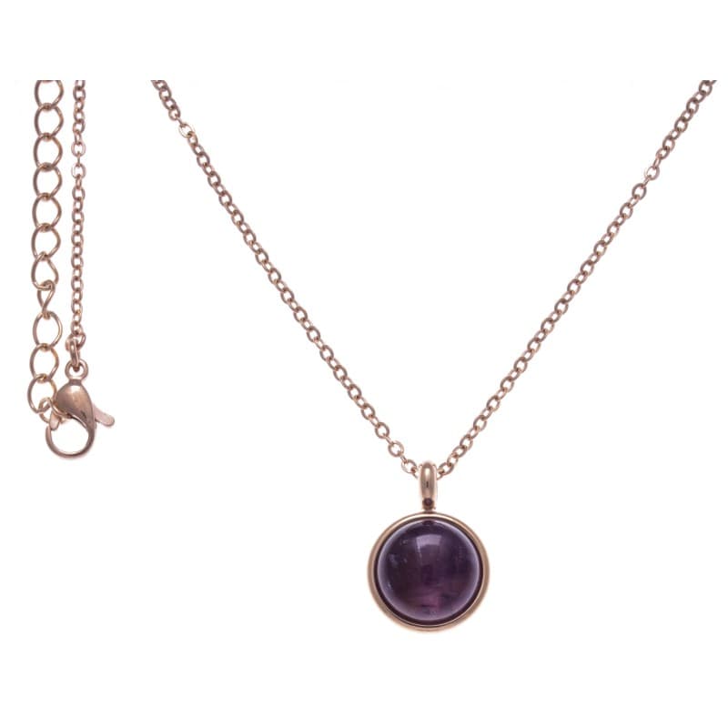 Collier femme en acier rose + pendentif cabochon en Améthyste - Bijoux Yola