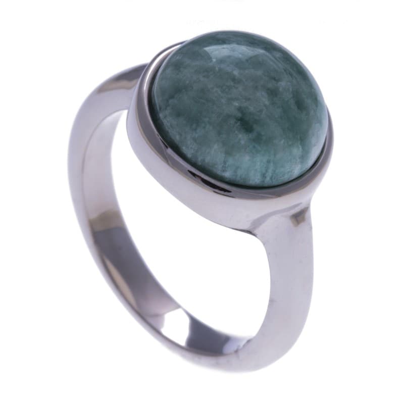Bague femme en acier & cabochon en Amazonite verte - Bijoux Yola