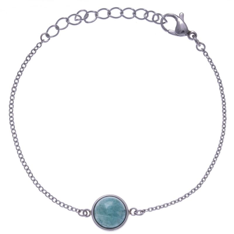 Bracelet femme en acier + cabochon en Amazonite verte - Bijoux Yola
