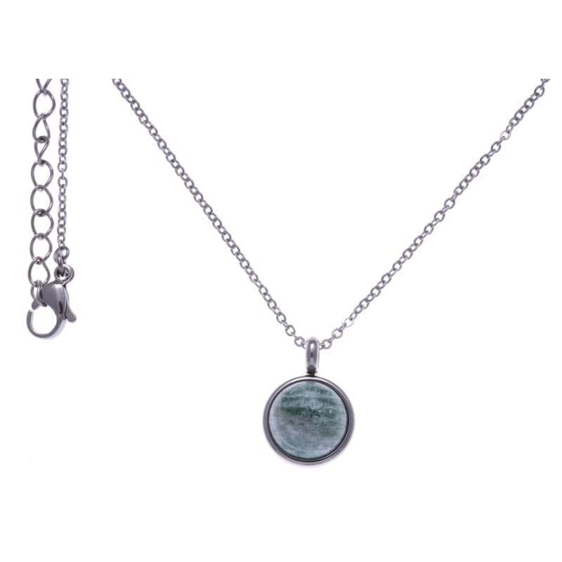Collier femme en acier + pendentif cabochon en Amazonite verte - Bijoux Yola