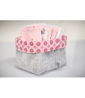 Panier + Lingettes démaquillantes lavables - Coquelicots & Papillons Rose